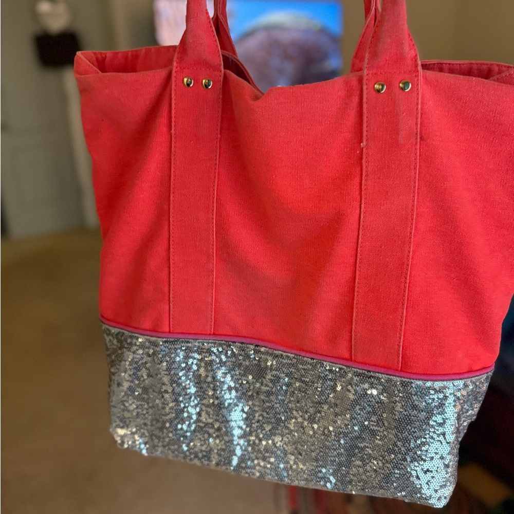 Deux Lux Red Tote with Silver Sequins